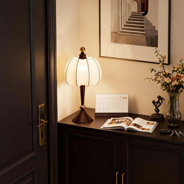 Koravi Table Lamp – French Retro Solid Wood Fabric Desk Lamp
