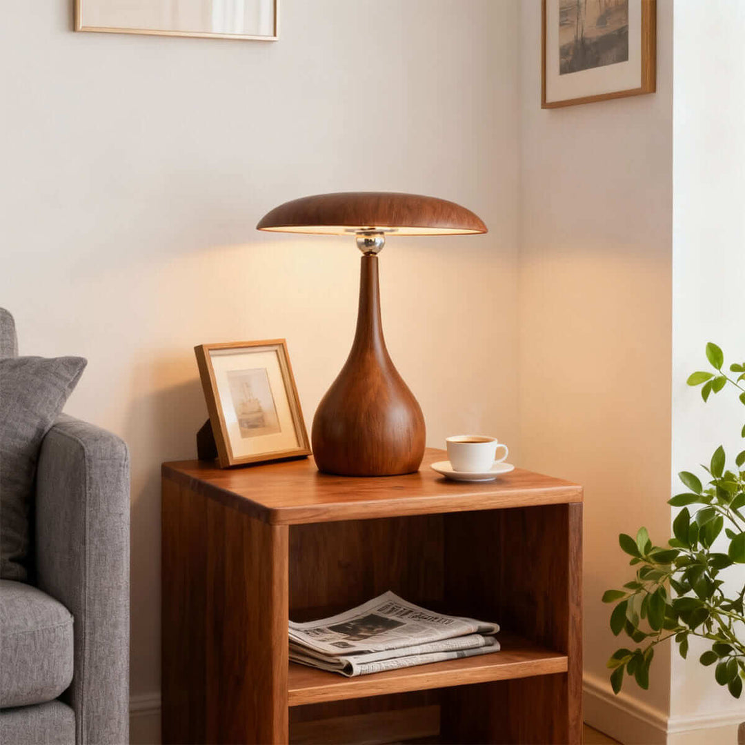 Leran Table Lamp – American Retro Solid Wood Mushroom Lamp