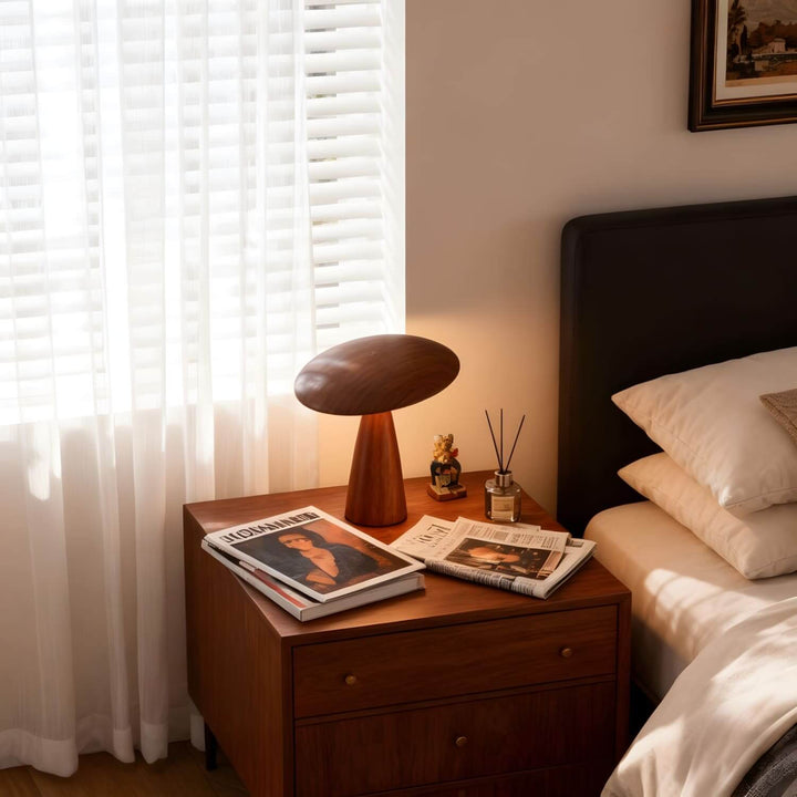 Leran Table Lamp – American Retro Solid Wood Mushroom Lamp