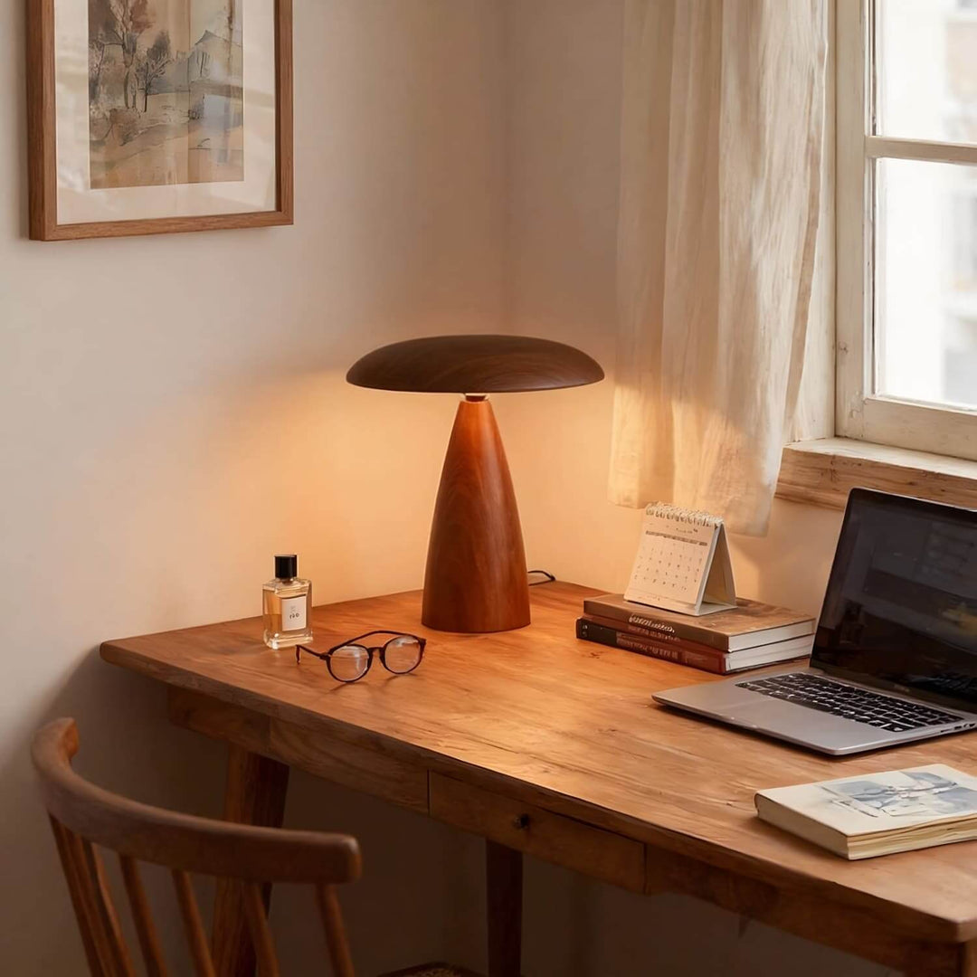 Leran Table Lamp – American Retro Solid Wood Mushroom Lamp