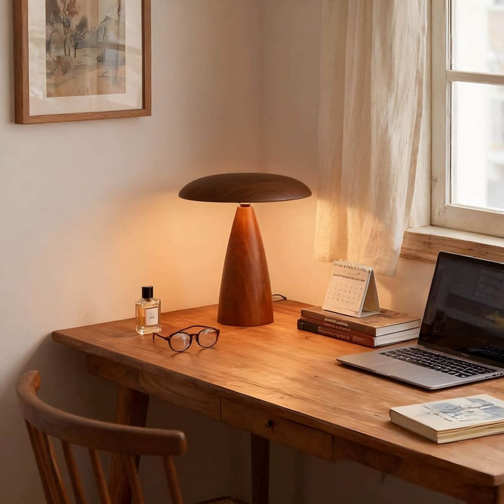Leran Table Lamp – American Retro Solid Wood Mushroom Lamp