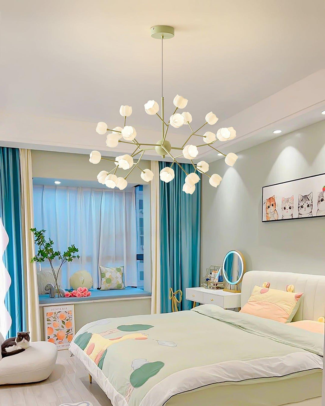 Lily Flower Chandelier | Elegant Green Floral Lighting Fixture | Vinlighting | Vinlighting