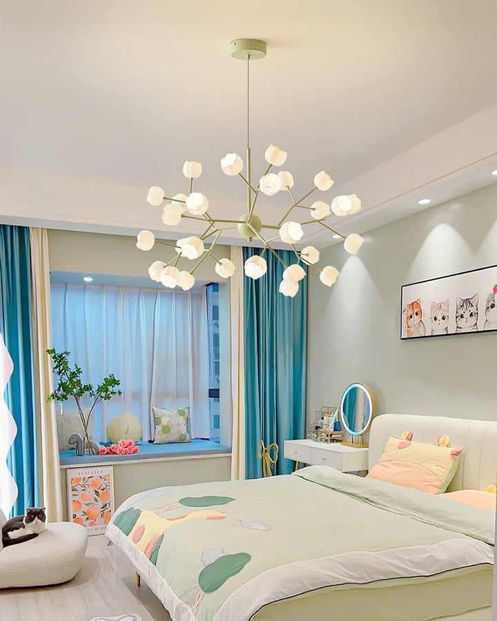Lily Flower Chandelier | Elegant Green Floral Lighting Fixture | Vinlighting | Vinlighting