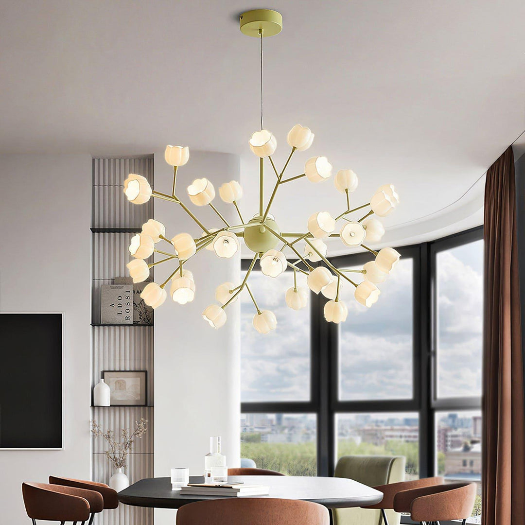Lily Flower Chandelier | Elegant Green Floral Lighting Fixture | Vinlighting | Vinlighting