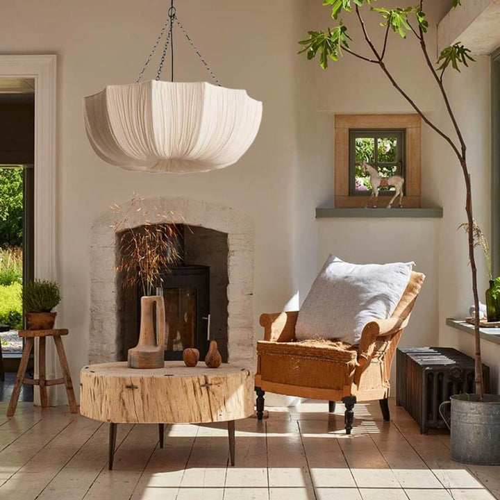 Liora Pendant Light – White Fabric Pendant for Dining & Bedroom