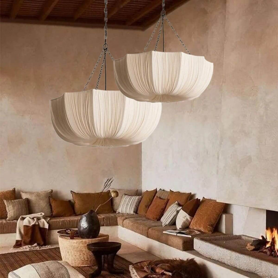 Liora Pendant Light – White Fabric Pendant for Dining & Bedroom
