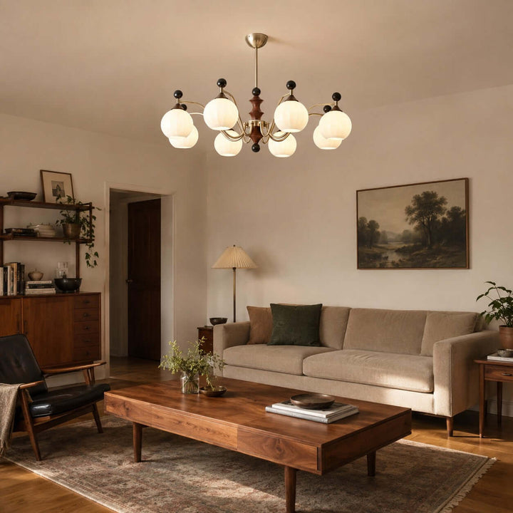Lioren Mid Century Retro Glass Chandelier Dining Room Light | Vinlighting
