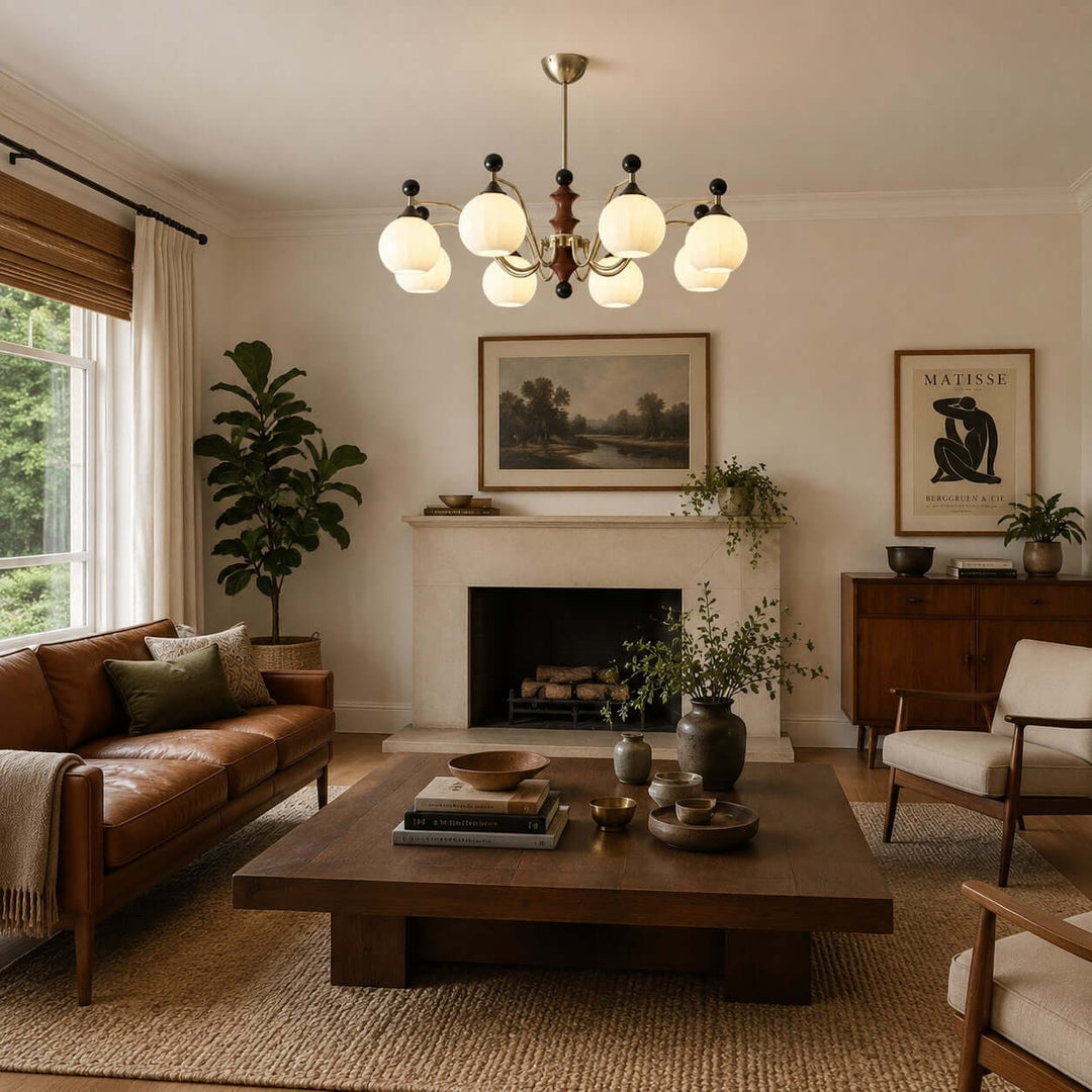 Lioren Mid Century Retro Glass Chandelier Dining Room Light | Vinlighting