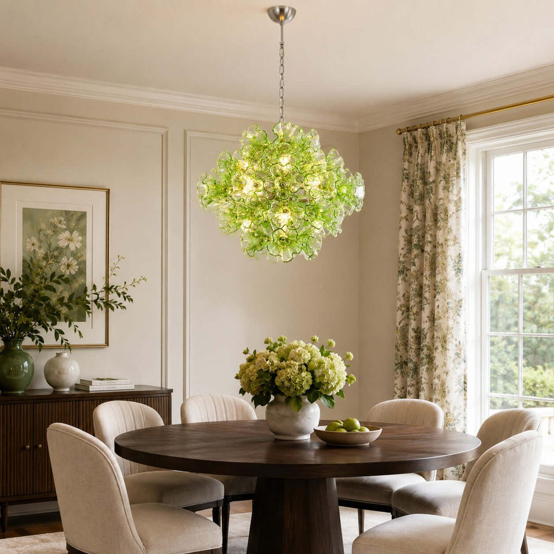 Liravelle Chandelier | Mid Century Green Glass Chandelier