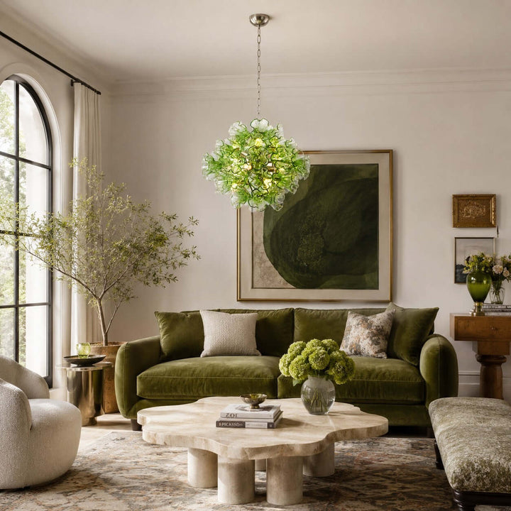 Liravelle Chandelier | Mid Century Green Glass Chandelier