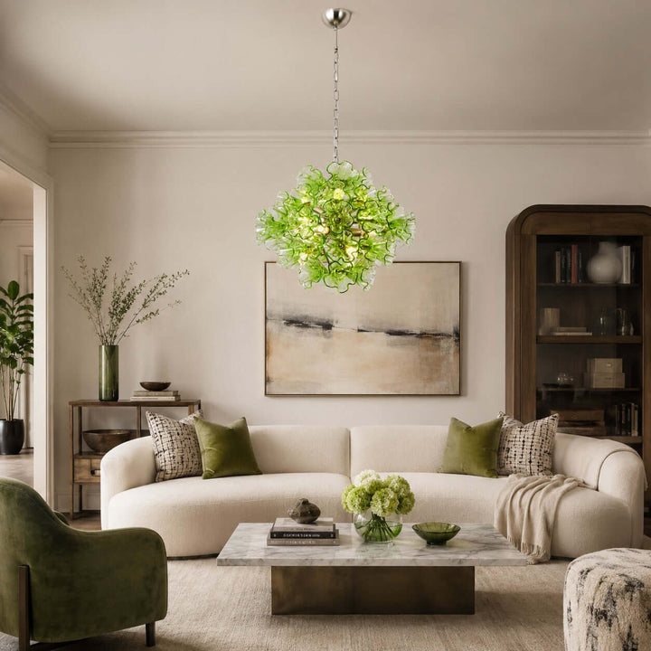 Liravelle Chandelier | Mid Century Green Glass Chandelier