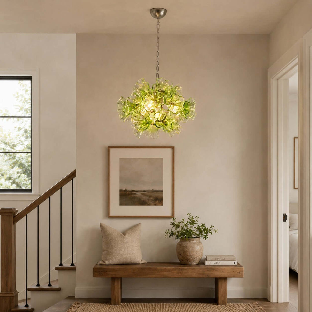 Liravelle Chandelier | Mid Century Green Glass Chandelier