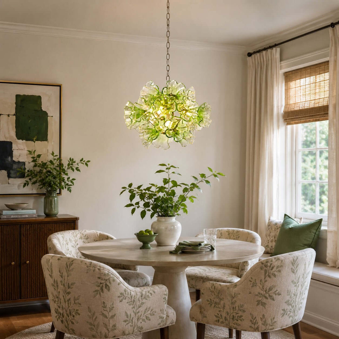 Liravelle Chandelier | Mid Century Green Glass Chandelier