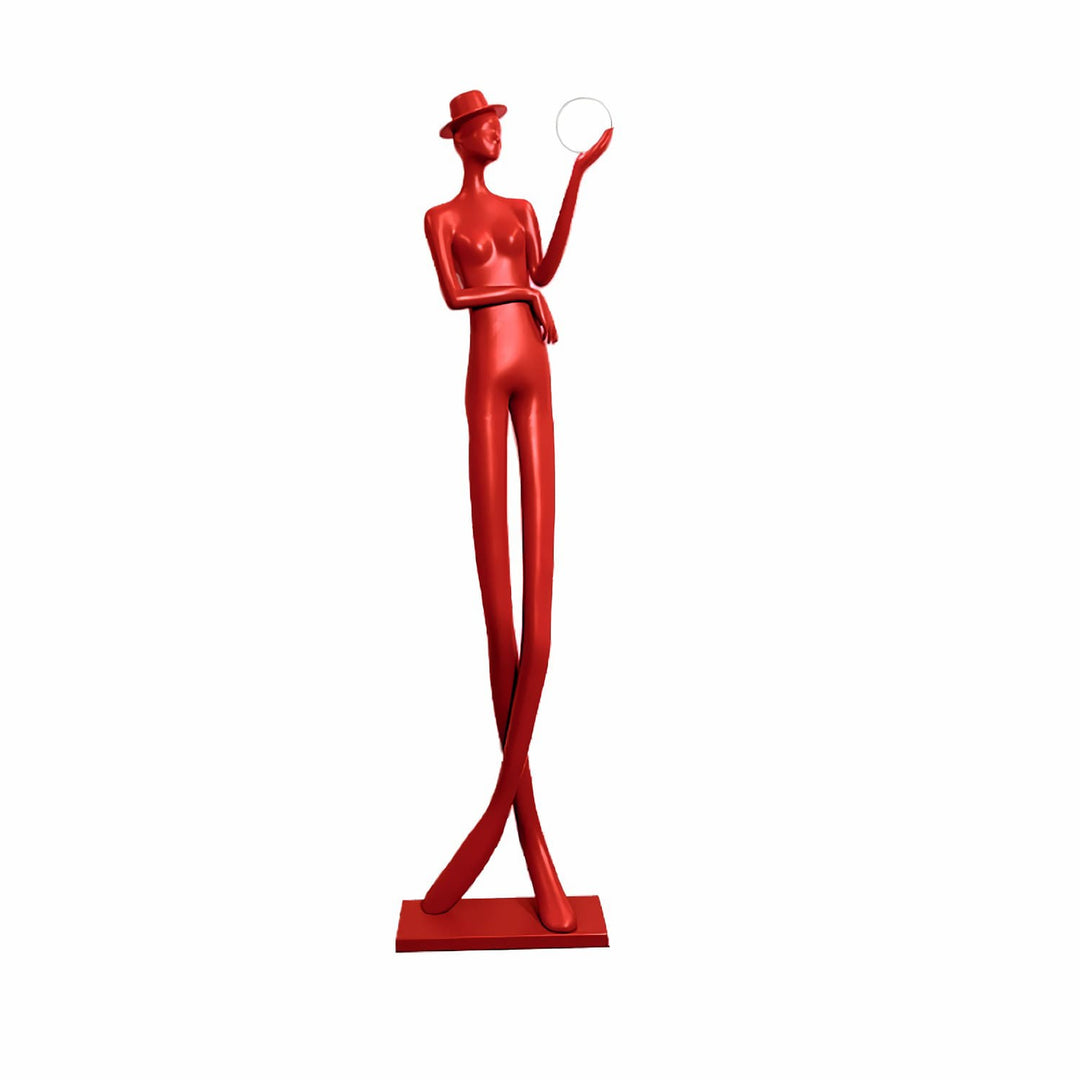 Lomexa sculptural floor lamp in red, featuring a stylish art deco design perfect for living room decor.