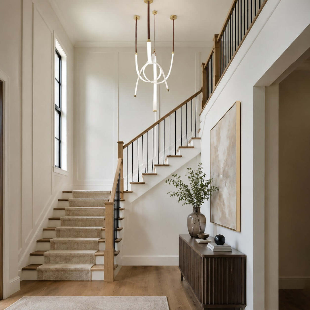 Leather Strap LED Tube Pendant Light for Stairwells | Vinlighting