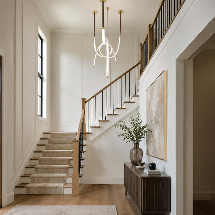 Leather Strap LED Tube Pendant Light for Stairwells | Vinlighting