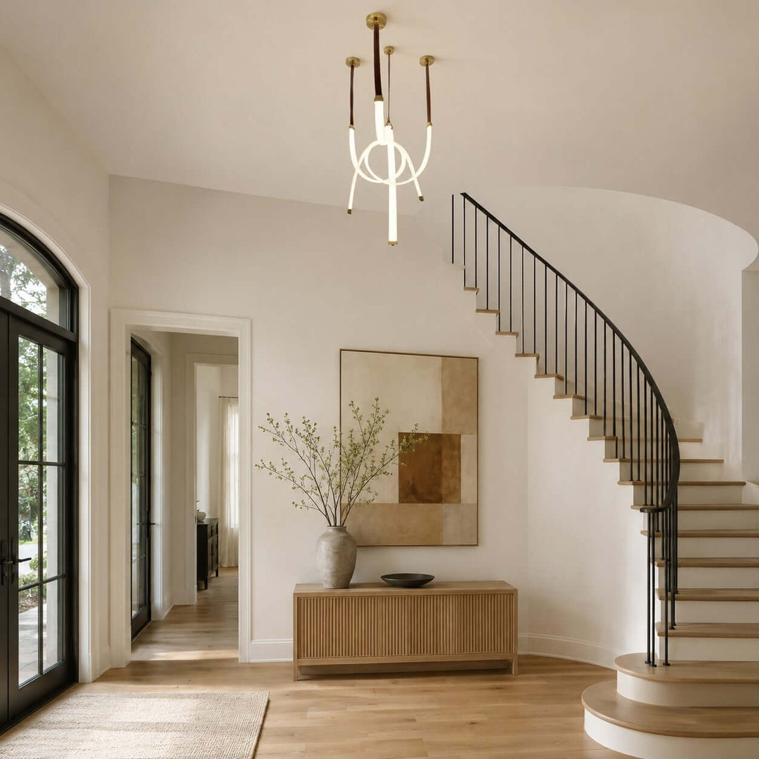 Leather Strap LED Tube Pendant Light for Stairwells | Vinlighting