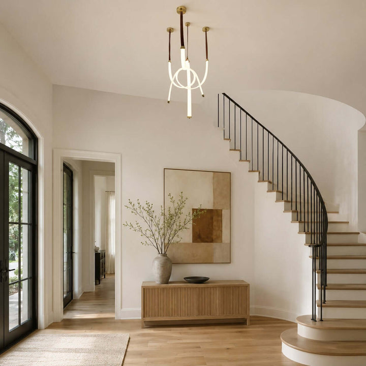 Leather Strap LED Tube Pendant Light for Stairwells | Vinlighting