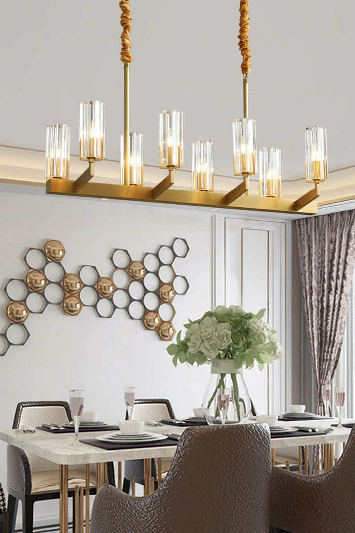 Luminara Chandelier – Modern Brass & Glass Living Room Light