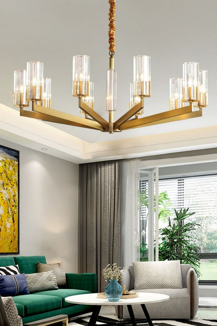 Luminara Chandelier – Modern Brass & Glass Living Room Light