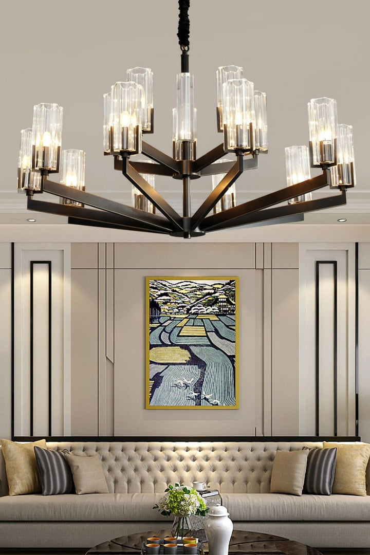 Luminara Chandelier – Modern Brass & Glass Living Room Light