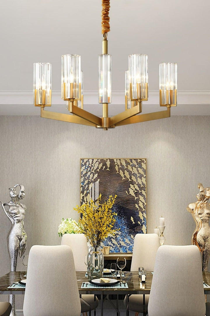 Luminara Chandelier – Modern Brass & Glass Living Room Light