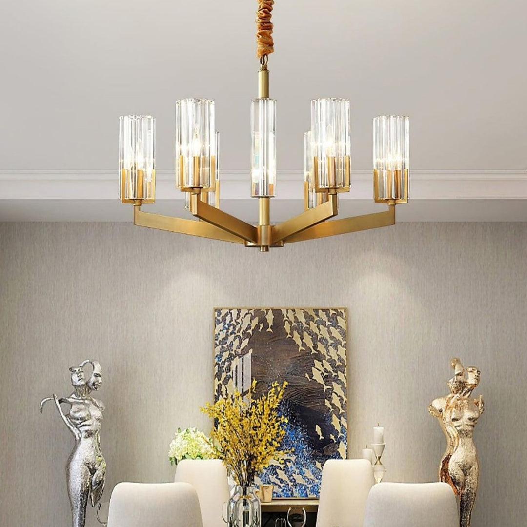 Luminara Chandelier – Modern Brass & Glass Living Room Light
