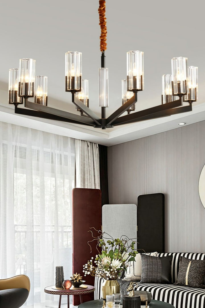 Luminara Chandelier – Modern Brass & Glass Living Room Light