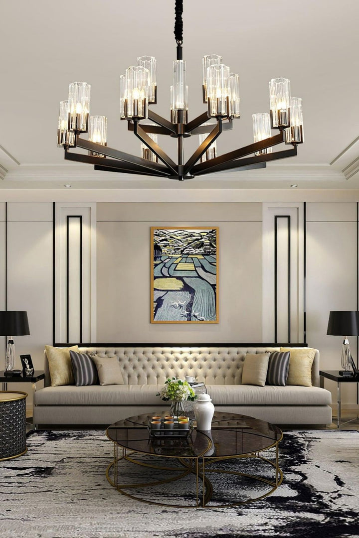 Luminara Chandelier – Modern Brass & Glass Living Room Light