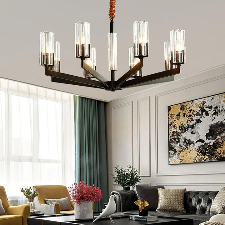 Luminara Chandelier – Modern Brass & Glass Living Room Light