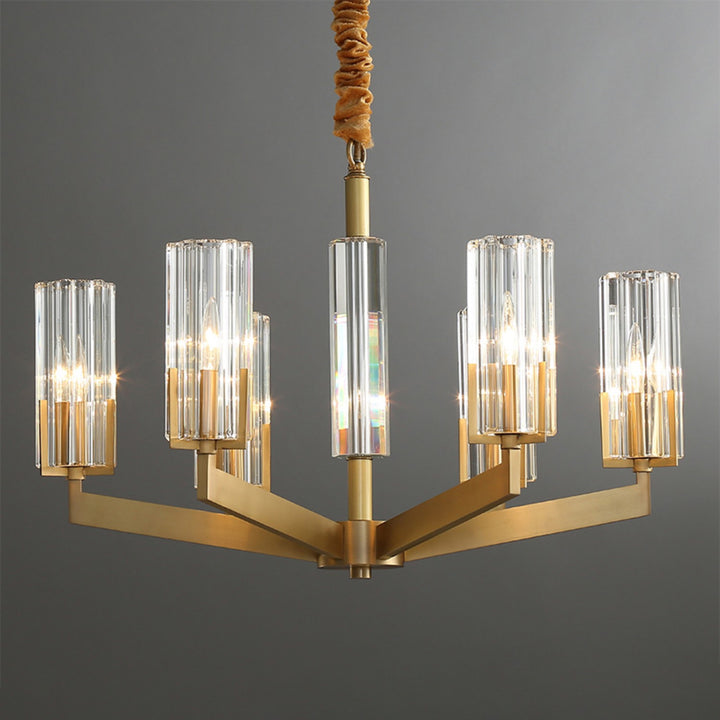 Luminara Chandelier – Modern Brass & Glass Living Room Light