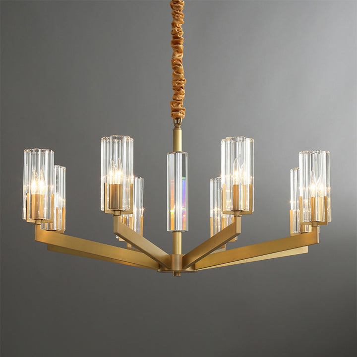 Luminara Chandelier – Modern Brass & Glass Living Room Light