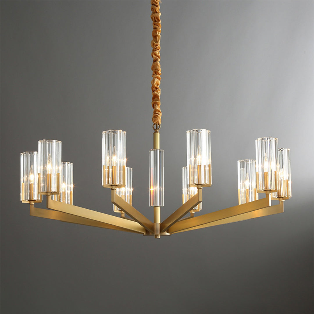 Luminara Chandelier – Modern Brass & Glass Living Room Light