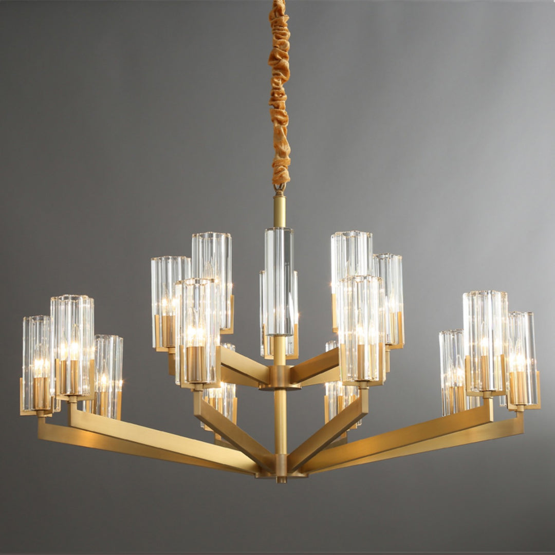 Luminara Chandelier – Modern Brass & Glass Living Room Light