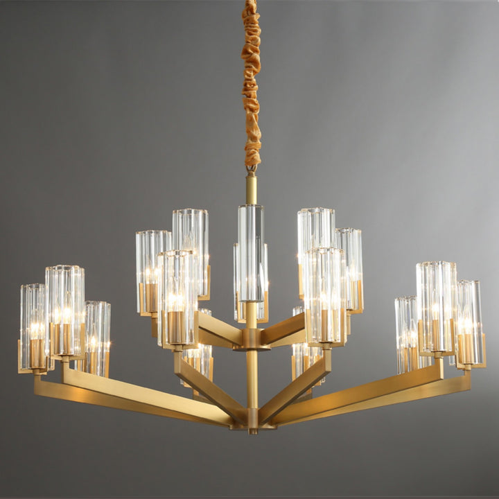 Luminara Chandelier – Modern Brass & Glass Living Room Light