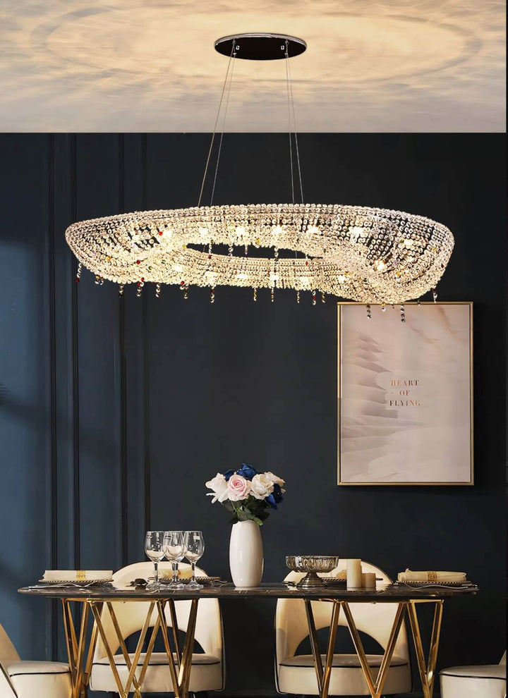 Lumori Oval Chandelier Contemporary Luxury Crystal Dining Pendant