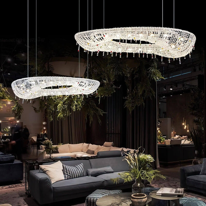 Lumori Oval Chandelier Contemporary Luxury Crystal Dining Pendant
