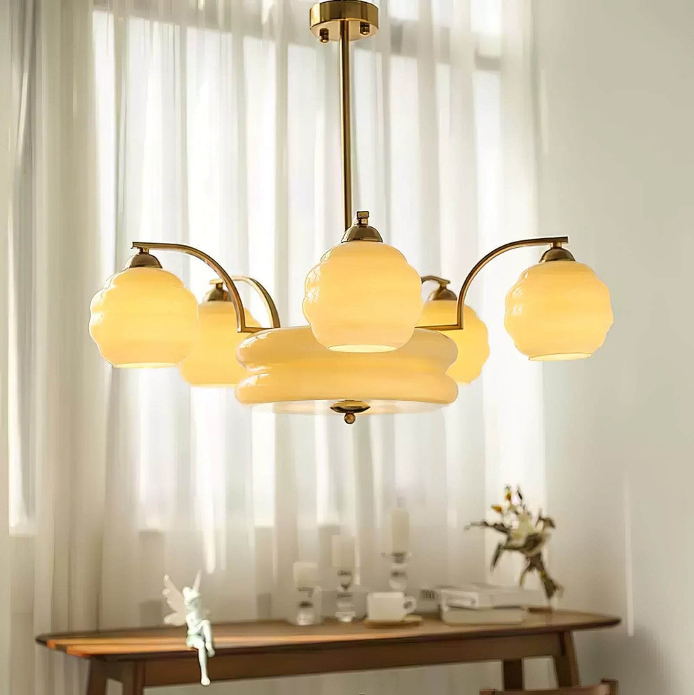 Lunara Chandelier – Contemporary Brass & Glass Living Room Light