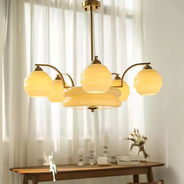 Lunara Chandelier – Contemporary Brass & Glass Living Room Light