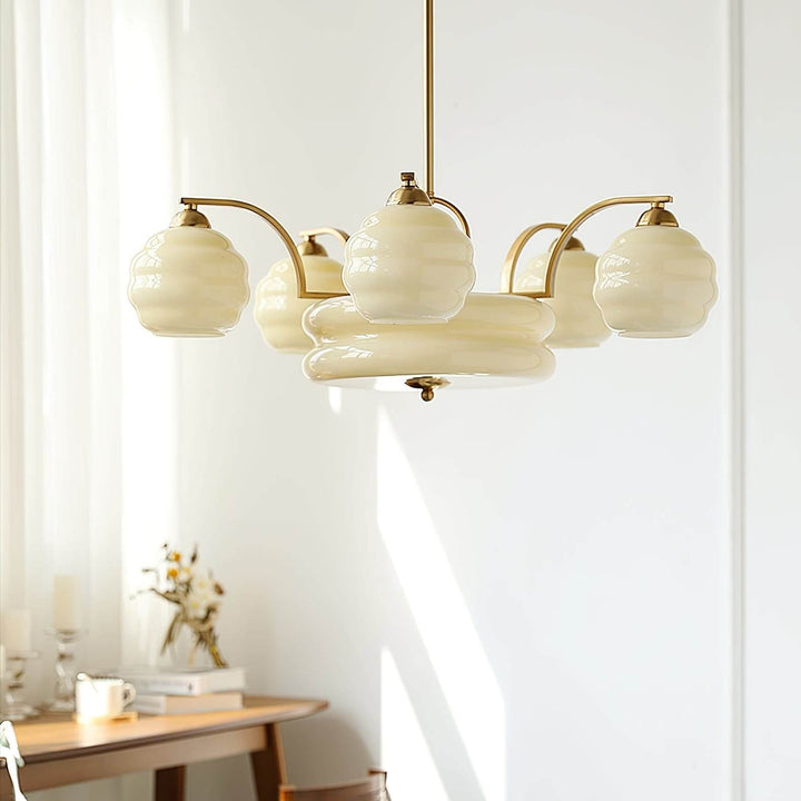 Lunara Chandelier – Contemporary Brass & Glass Living Room Light
