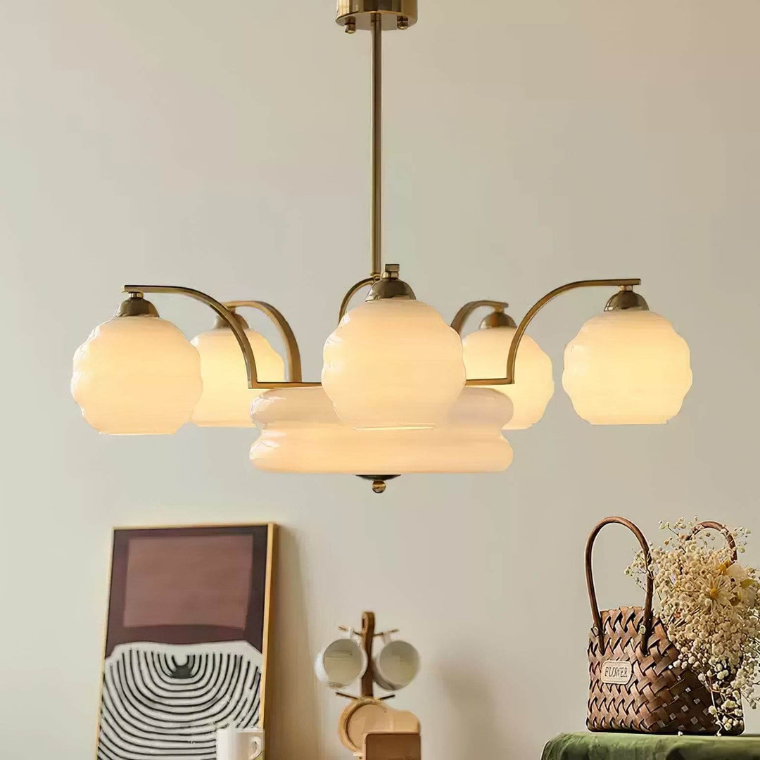 Lunara Chandelier – Contemporary Brass & Glass Living Room Light