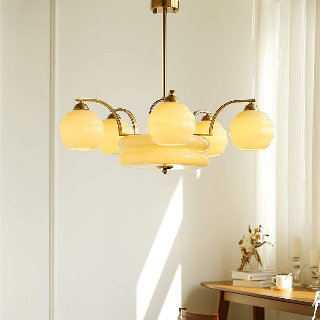 Lunara Chandelier – Contemporary Brass & Glass Living Room Light