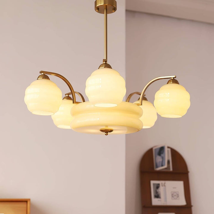 Lunara Chandelier – Contemporary Brass & Glass Living Room Light
