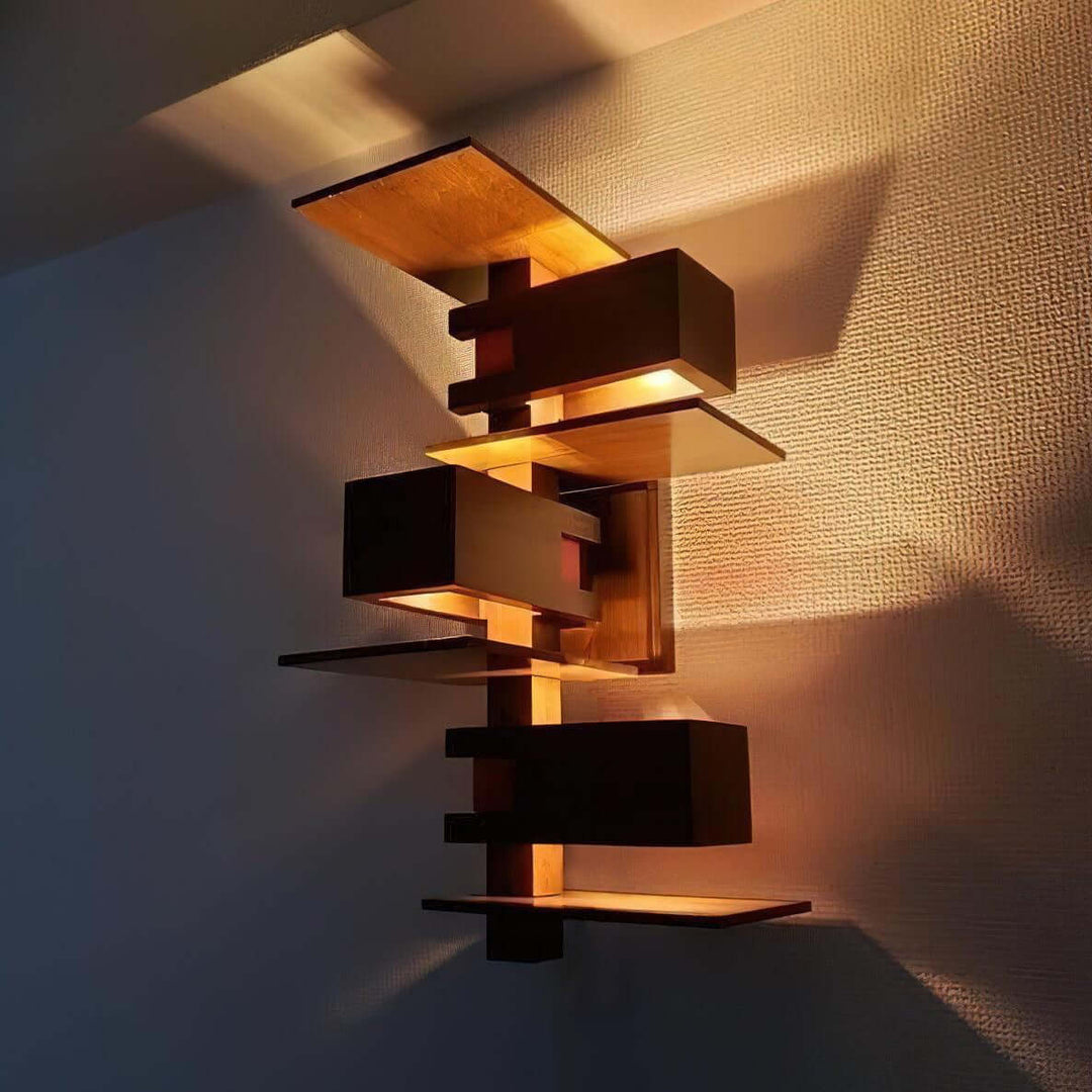 Lunarex Wall Lamp - Retro Creative Paneled Solid Wood Wall Lamp