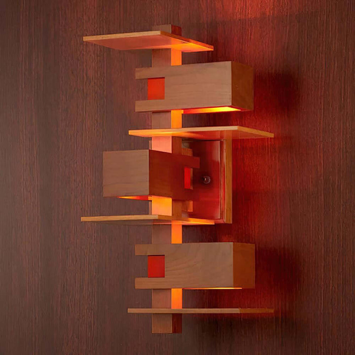 Lunarex Wall Lamp - Retro Creative Paneled Solid Wood Wall Lamp