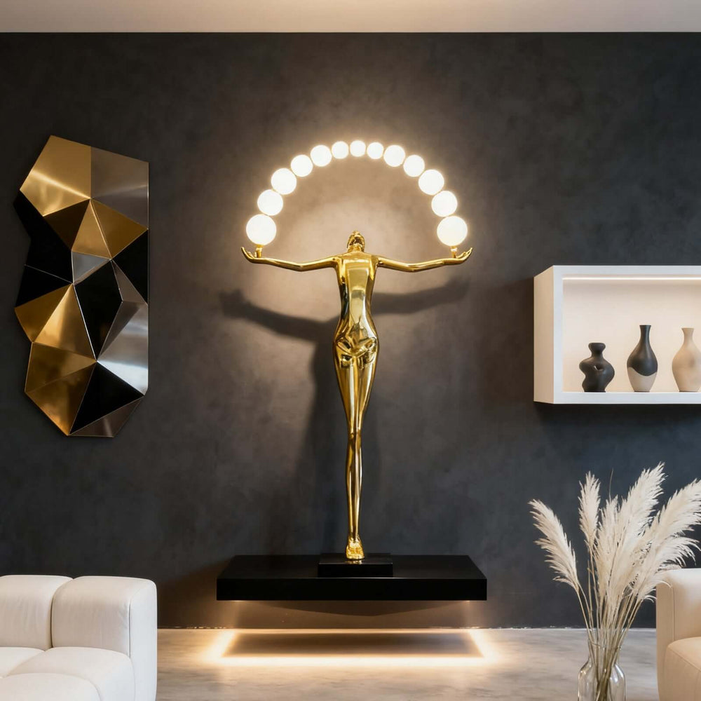 Lunari Sculpture Floor Lamp – Golden Sculpture Living Room Floor Lamp