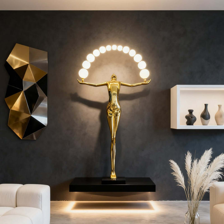 Lunari Sculpture Floor Lamp – Golden Sculpture Living Room Floor Lamp