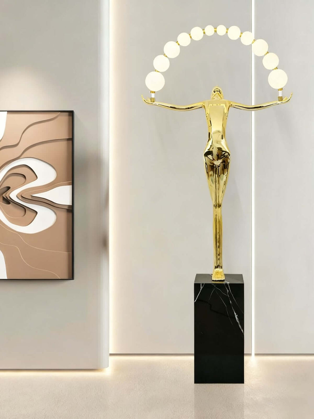Lunari Sculpture Floor Lamp – Golden Sculpture Living Room Floor Lamp