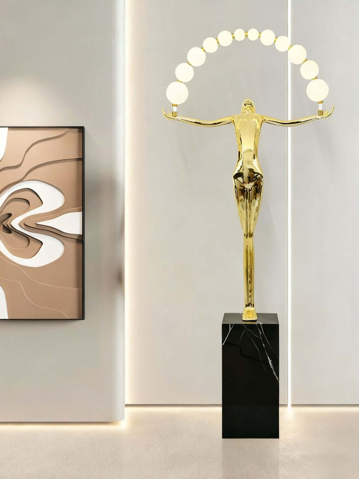 Lunari Sculpture Floor Lamp – Golden Sculpture Living Room Floor Lamp