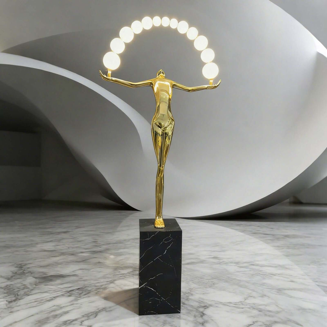 Lunari Sculpture Floor Lamp – Golden Sculpture Living Room Floor Lamp